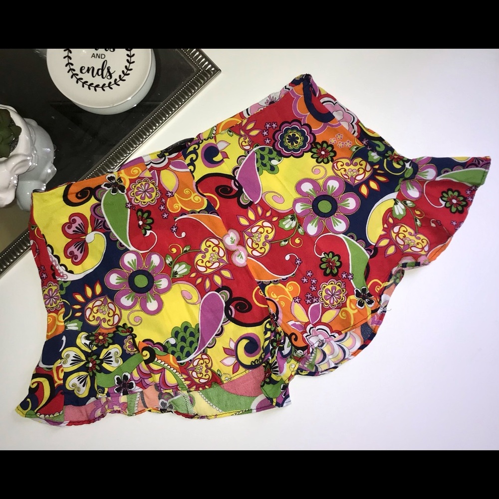 ZARA Retro 60's Psychedelic Floral Ruffled Shorts - Picture 1 of 5